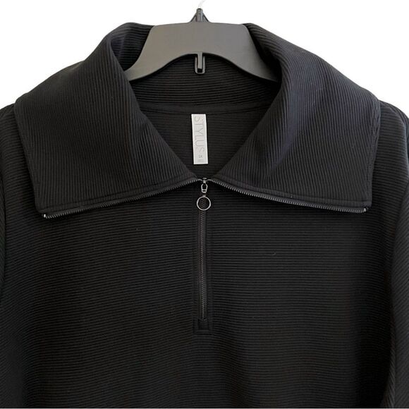 STYLUS 3X NWT🏷 Quarter-zip Black collared sweatshirt soft ribbed texture - Picture 6 of 11